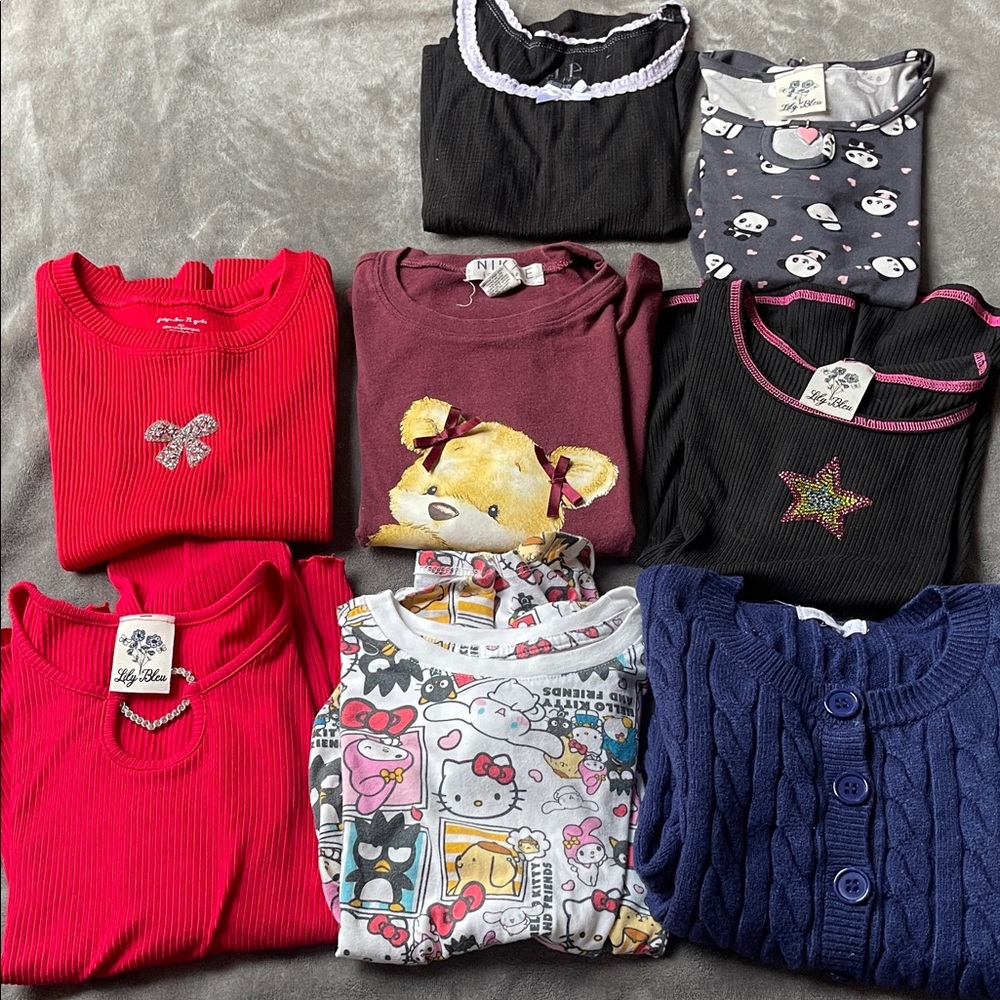 Lily Bloom Girls' Black Ribbed Long Sleeve Top with Pink Trim & Glitter Star